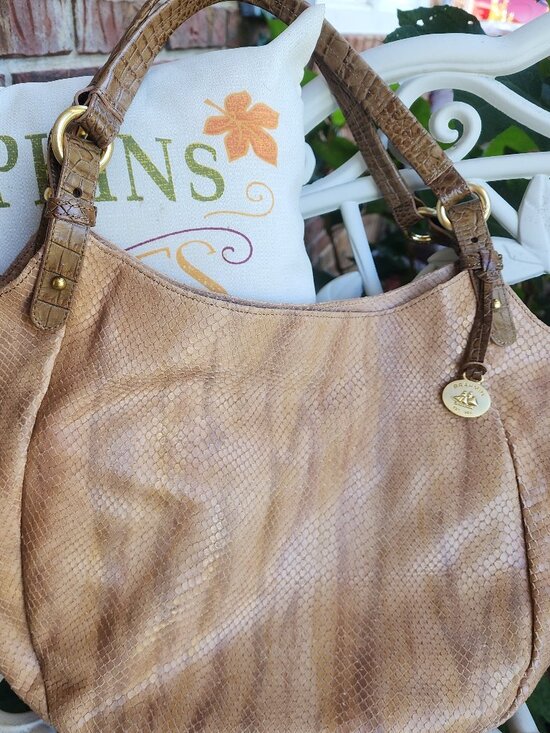 Brahmin Handbags - Brahmin Tan Snakeskin Embossed Leather Shoulder Hobo Bag